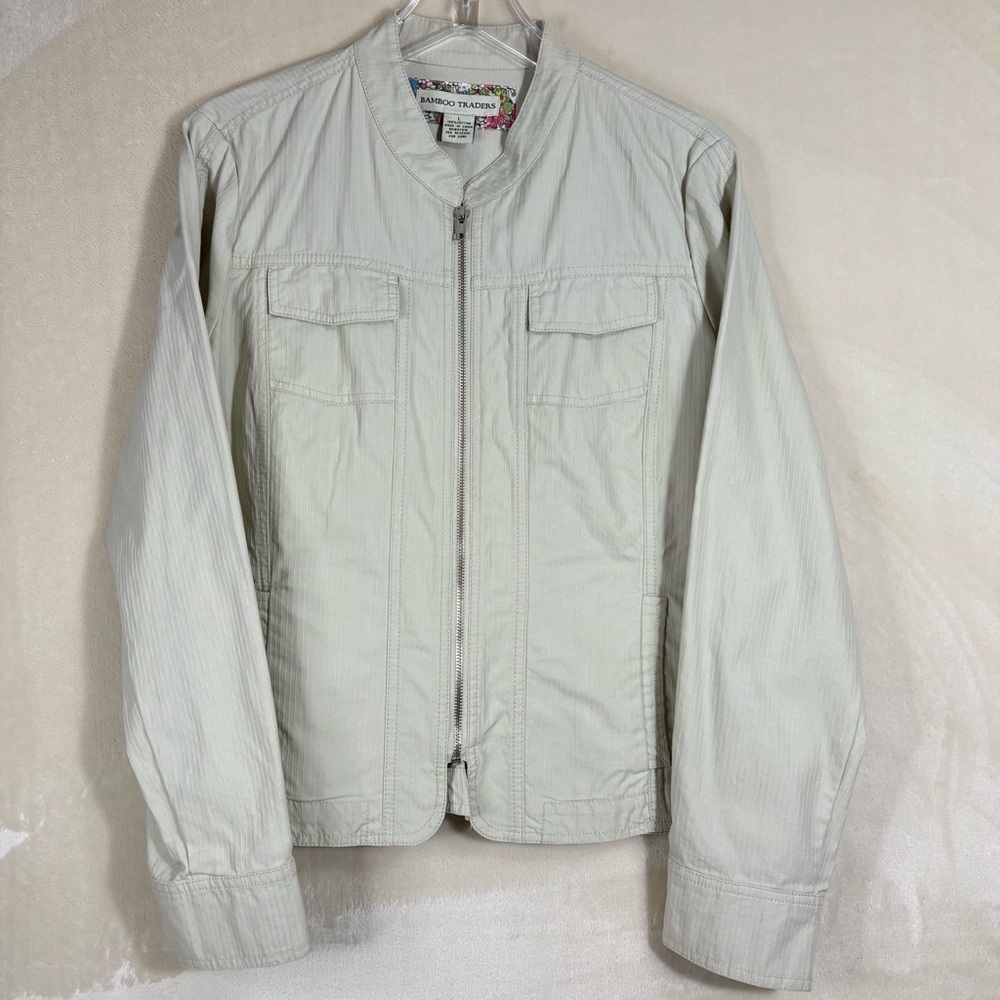 Bamboo Traders Women’s Cream Zip-Up Lightweight 100% Cotton Jacket Size Large